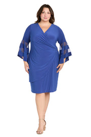 Wraparound Knee-Length Dress with Bell Sleeves - Plus