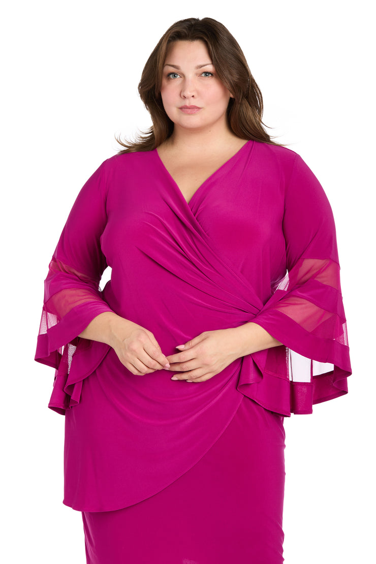 Wraparound Knee-Length Dress with Bell Sleeves - Plus