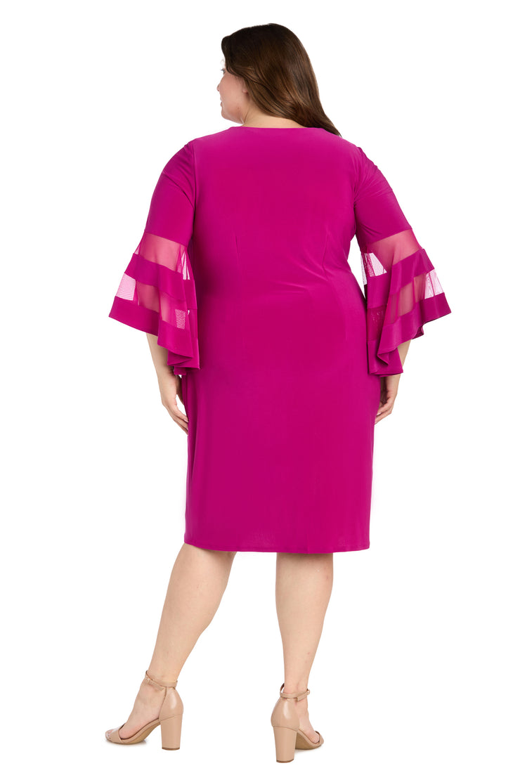 Wraparound Knee-Length Dress with Bell Sleeves - Plus