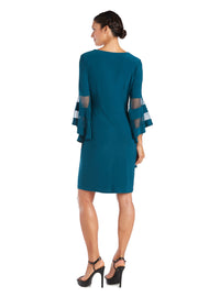 Wraparound Knee-Length Dress with Bell Sleeves - Petite
