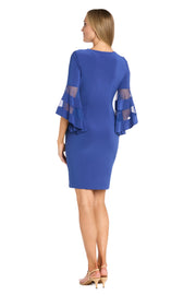 Wraparound Knee-Length Dress with Bell Sleeves