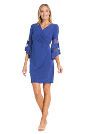 Wraparound Knee-Length Dress with Bell Sleeves