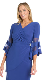 Wraparound Knee-Length Dress with Bell Sleeves