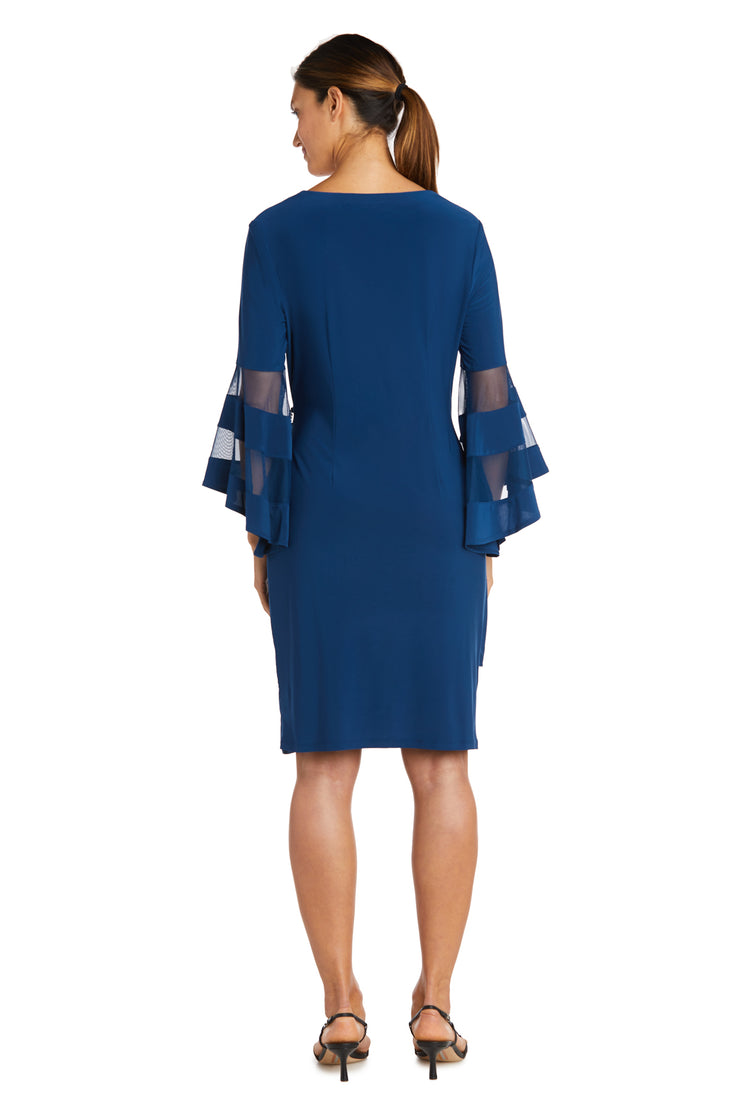 Wraparound Knee-Length Dress with Bell Sleeves