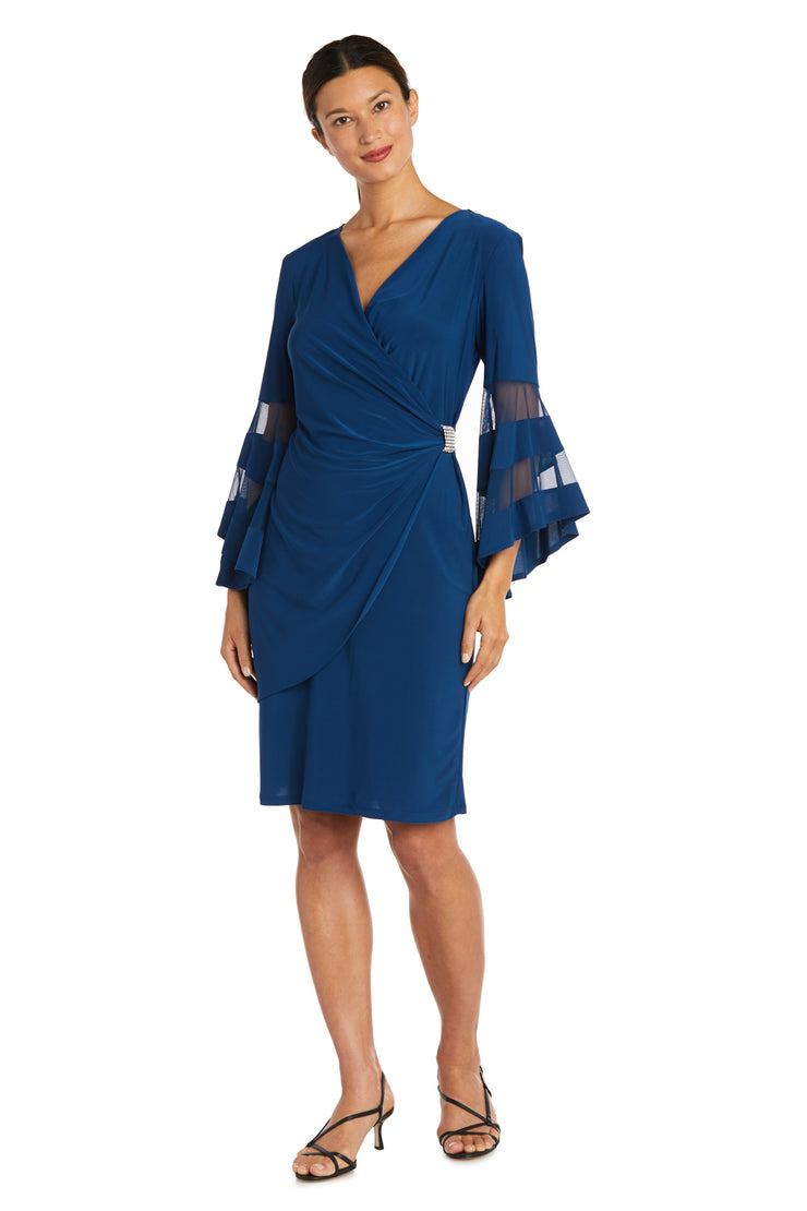 Wraparound Knee-Length Dress with Bell Sleeves