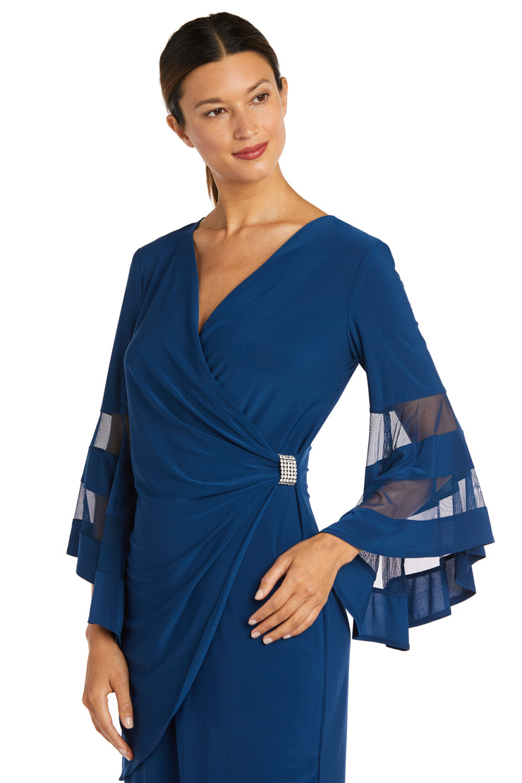 Wraparound Knee-Length Dress with Bell Sleeves