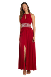 Long Halter Dress With Rhinetone Waistline