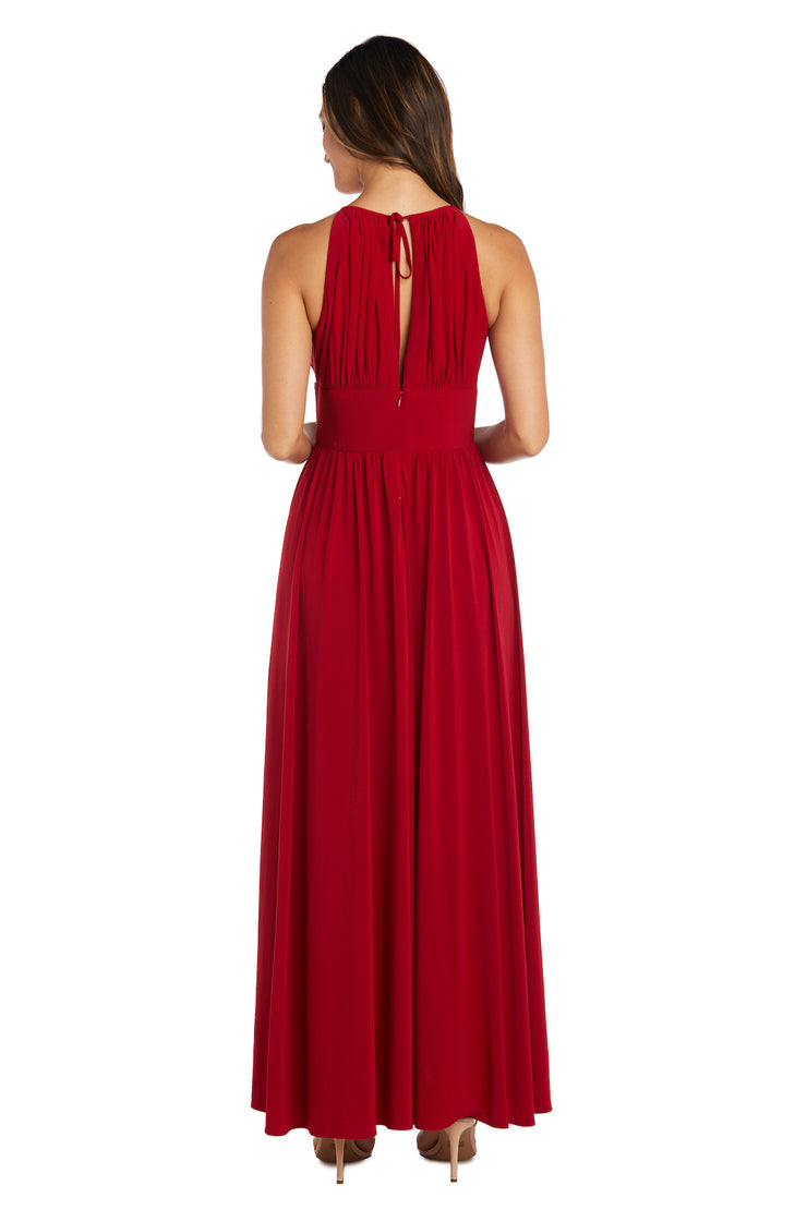 Long Halter Dress With Rhinetone Waistline