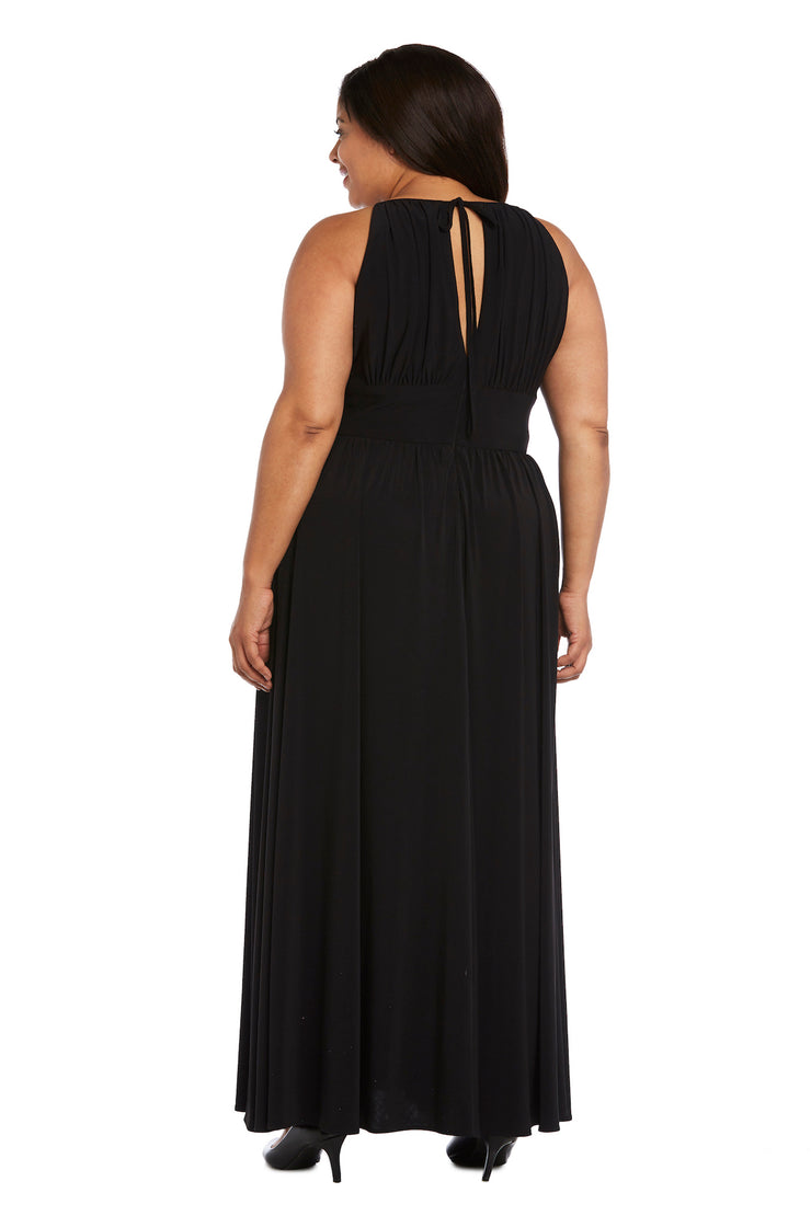 Long Halter Dress With Rhinestone Waistline - Plus