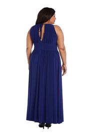 Long Halter Dress With Rhinestone Waistline - Plus