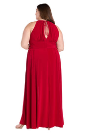 Long Halter Dress With Rhinestone Waistline - Plus