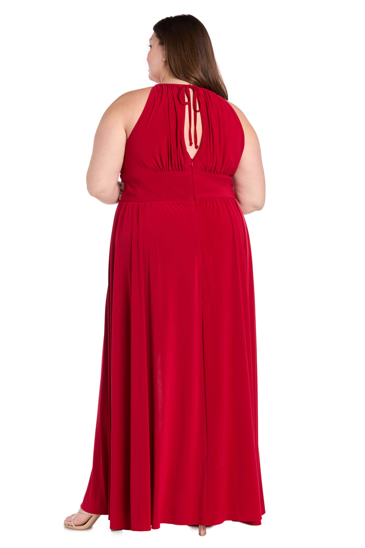 Long Halter Dress With Rhinestone Waistline - Plus