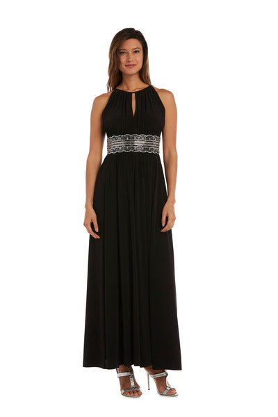 Long Halter Dress With Rhinetone Waistline