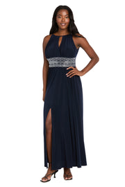 Long Halter Dress With Rhinetone Waistline - Petite