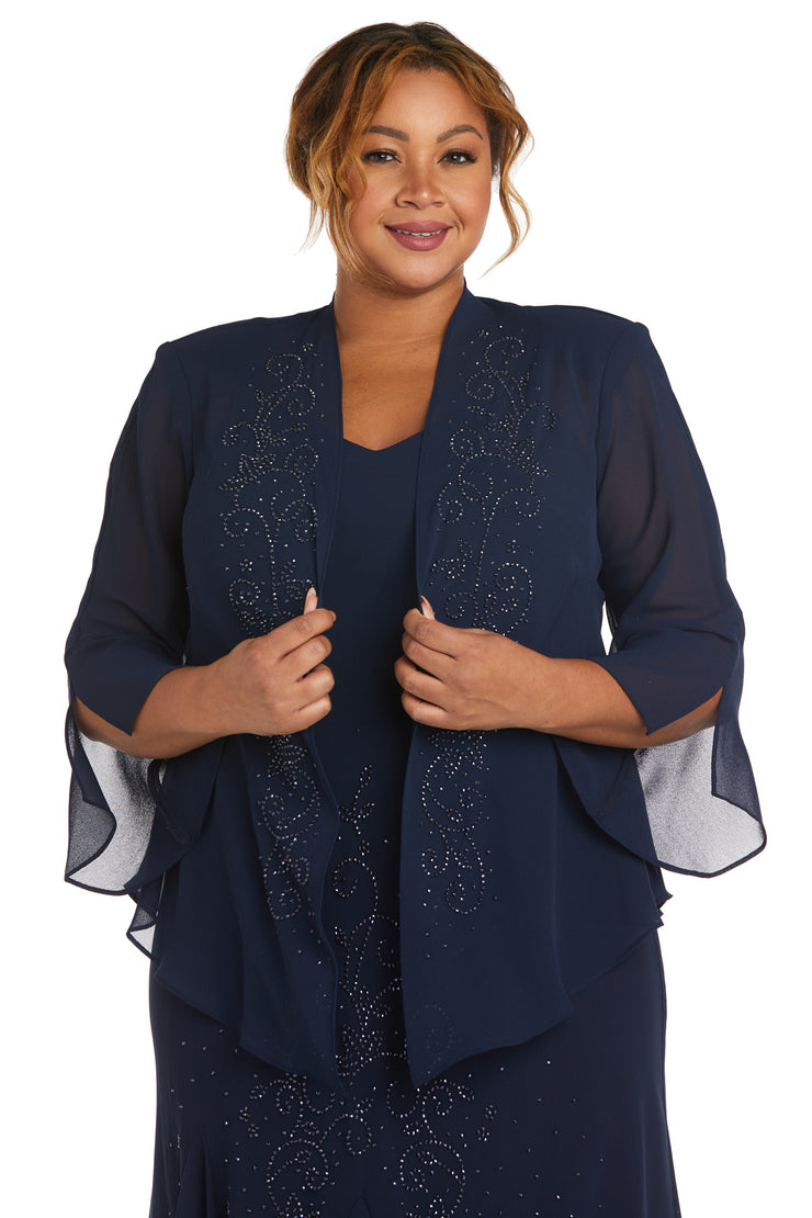 Beaded Slip Chiffon Jacket Dress - Plus