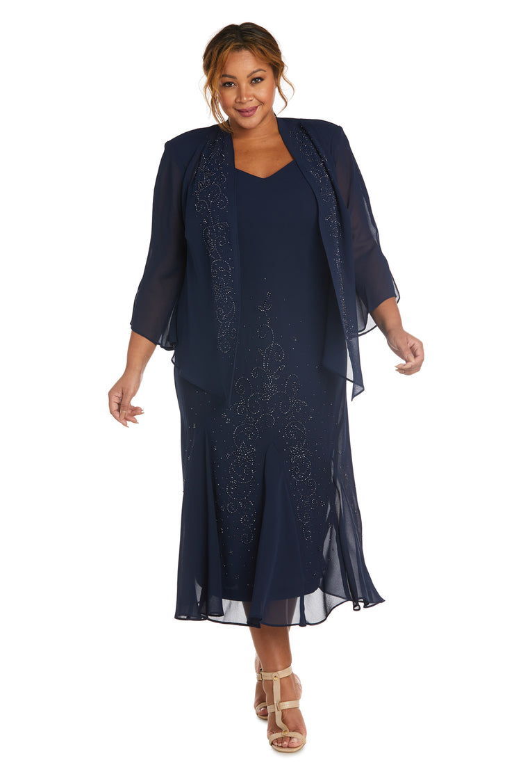 Beaded Slip Chiffon Jacket Dress - Plus