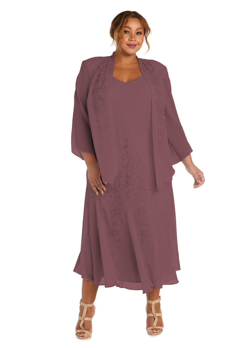 Beaded Slip Chiffon Jacket Dress - Plus