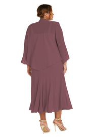 Beaded Slip Chiffon Jacket Dress - Plus