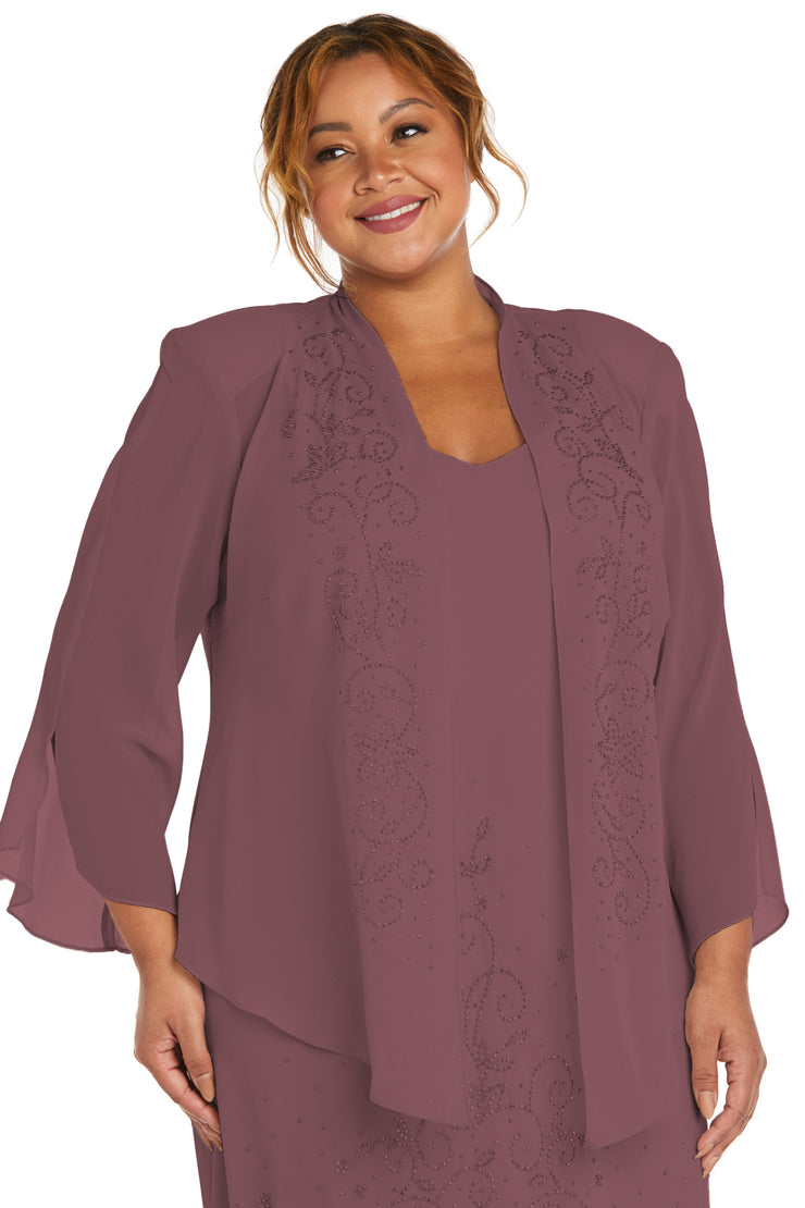 Beaded Slip Chiffon Jacket Dress - Plus