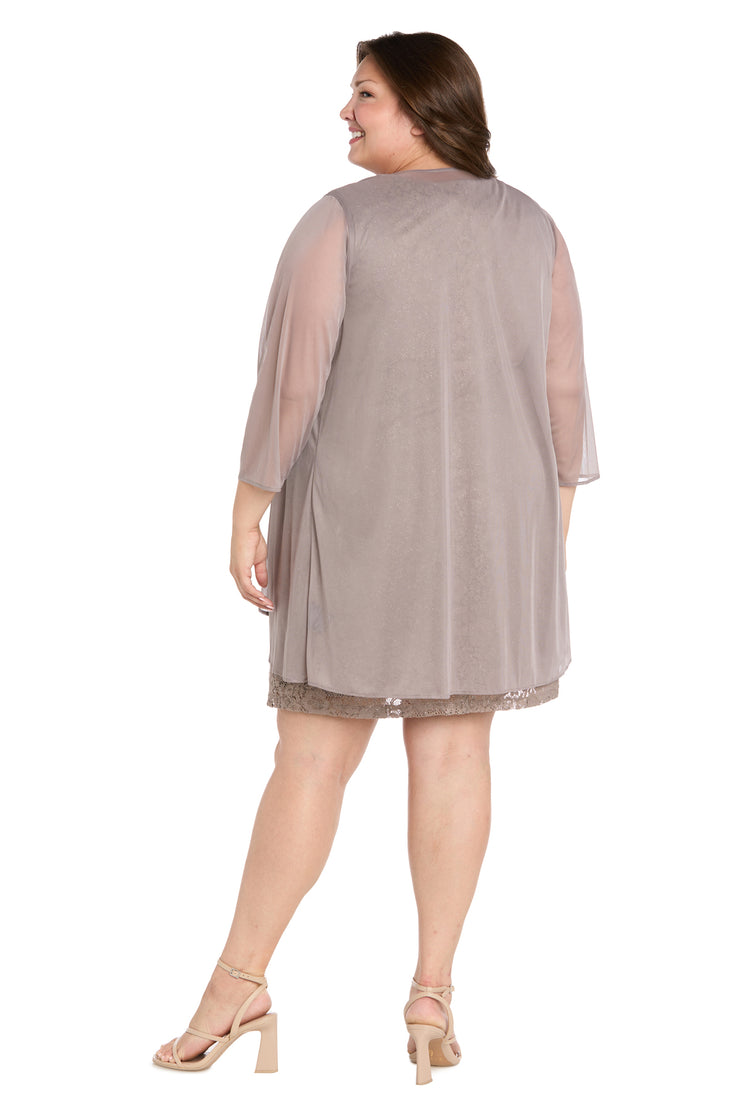 Floral Lace Dress with Sheer Chiffon Jacket & Pearl Neckline - Plus