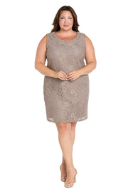 Floral Lace Dress with Sheer Chiffon Jacket & Pearl Neckline - Plus