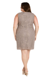 Floral Lace Dress with Sheer Chiffon Jacket & Pearl Neckline - Plus