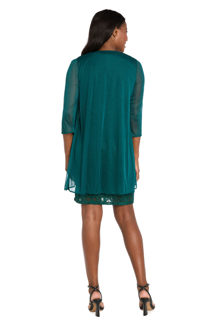 Floral Lace Dress with Sheer Chiffon Jacket & Pearl Neckline