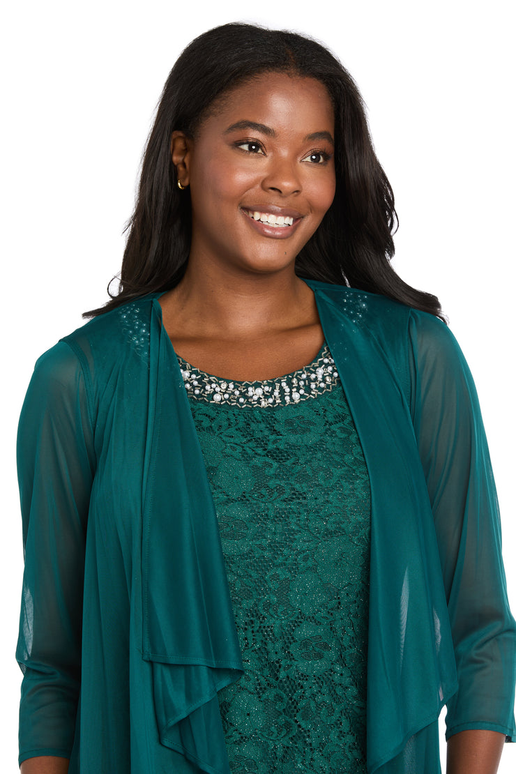 Floral Lace Dress with Sheer Chiffon Jacket & Pearl Neckline
