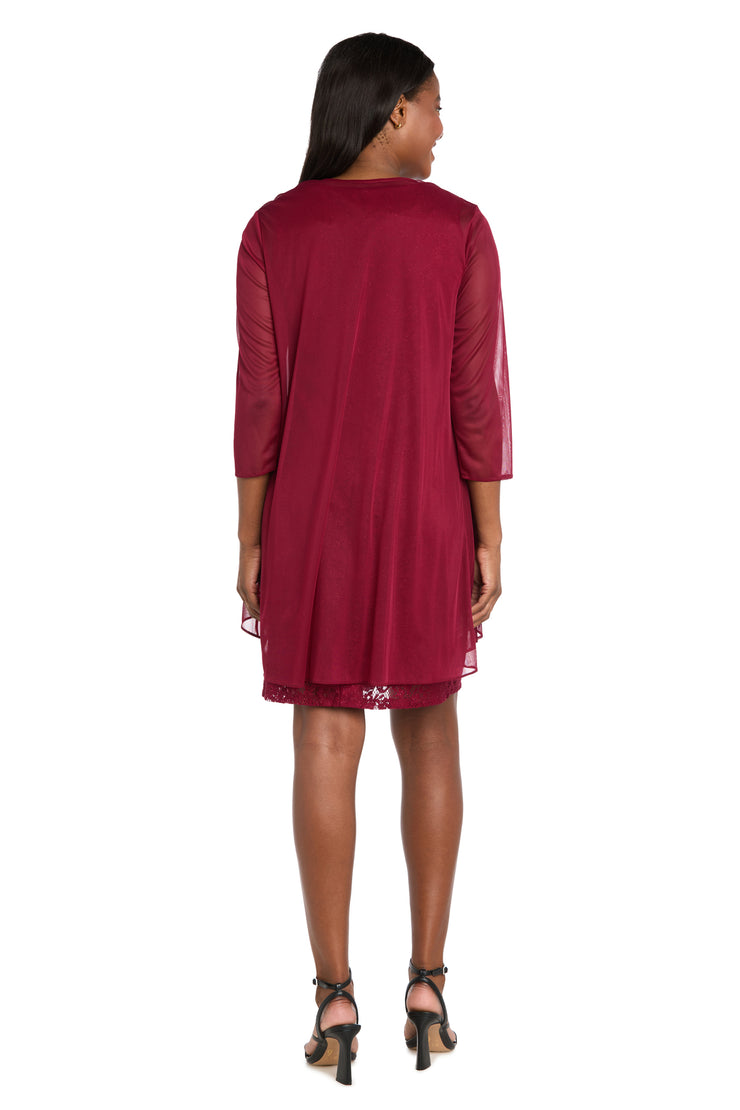 Floral Lace Dress with Sheer Chiffon Jacket & Pearl Neckline