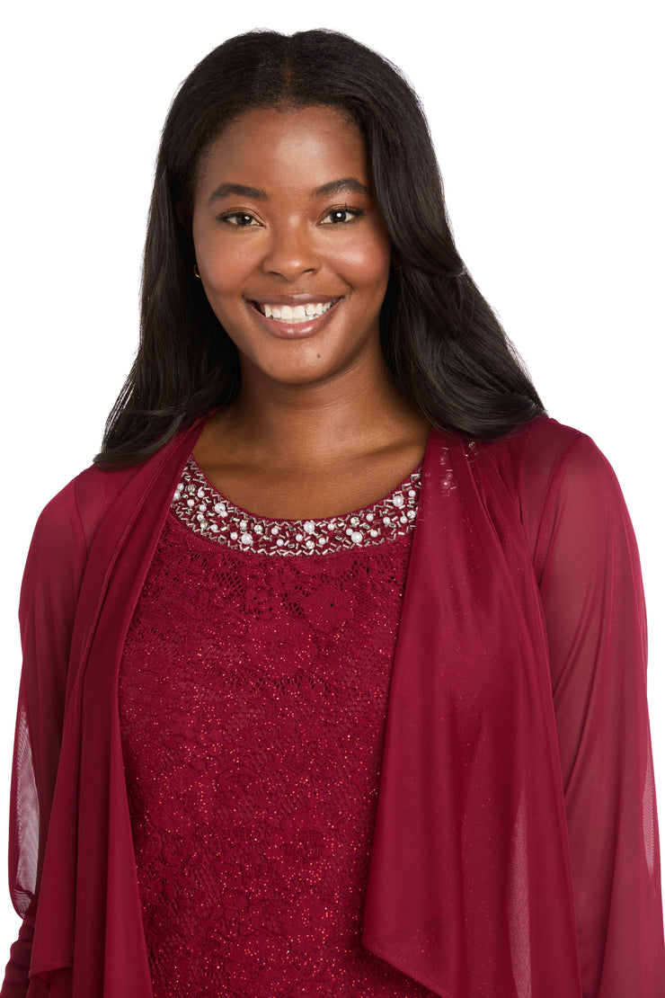 Floral Lace Dress with Sheer Chiffon Jacket & Pearl Neckline