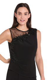 Embellished Black Jumpsuit with Floral Sequins and Sheer Chiffon Accent