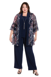 Chiffon Patterned Jacket Dress - Plus