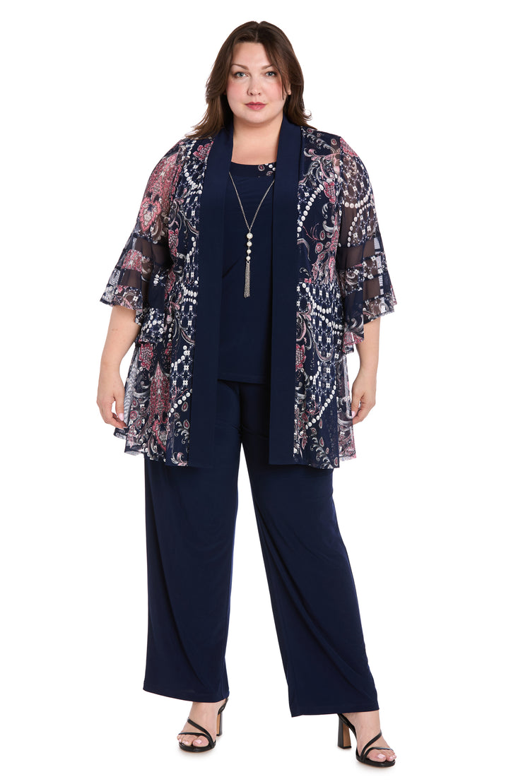 Chiffon Patterned Jacket Dress - Plus