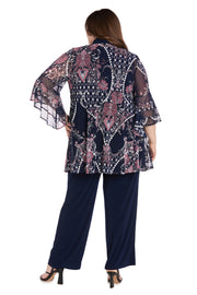 Chiffon Patterned Jacket Dress - Plus