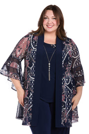 Chiffon Patterned Jacket Dress - Plus