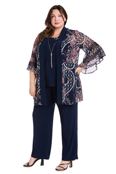 Chiffon Patterned Jacket Dress - Plus