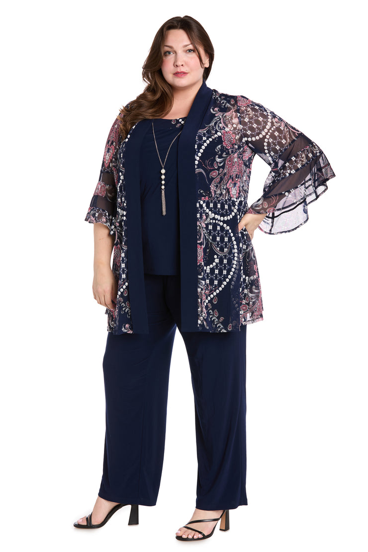 Chiffon Patterned Jacket Dress - Plus