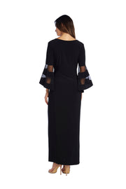 Long Ity Dress with Long Illusion Flutter Sleeves and Rhinestone Waistband Detail