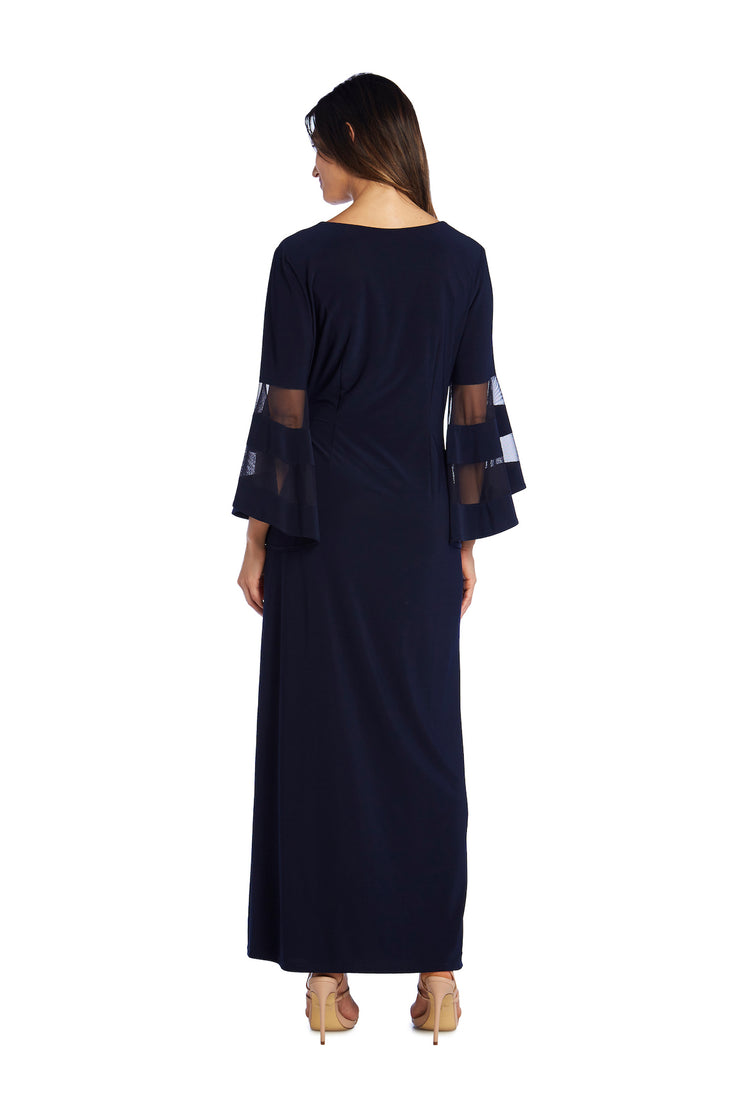 Long Ity Dress with Long Illusion Flutter Sleeves and Rhinestone Waistband Detail