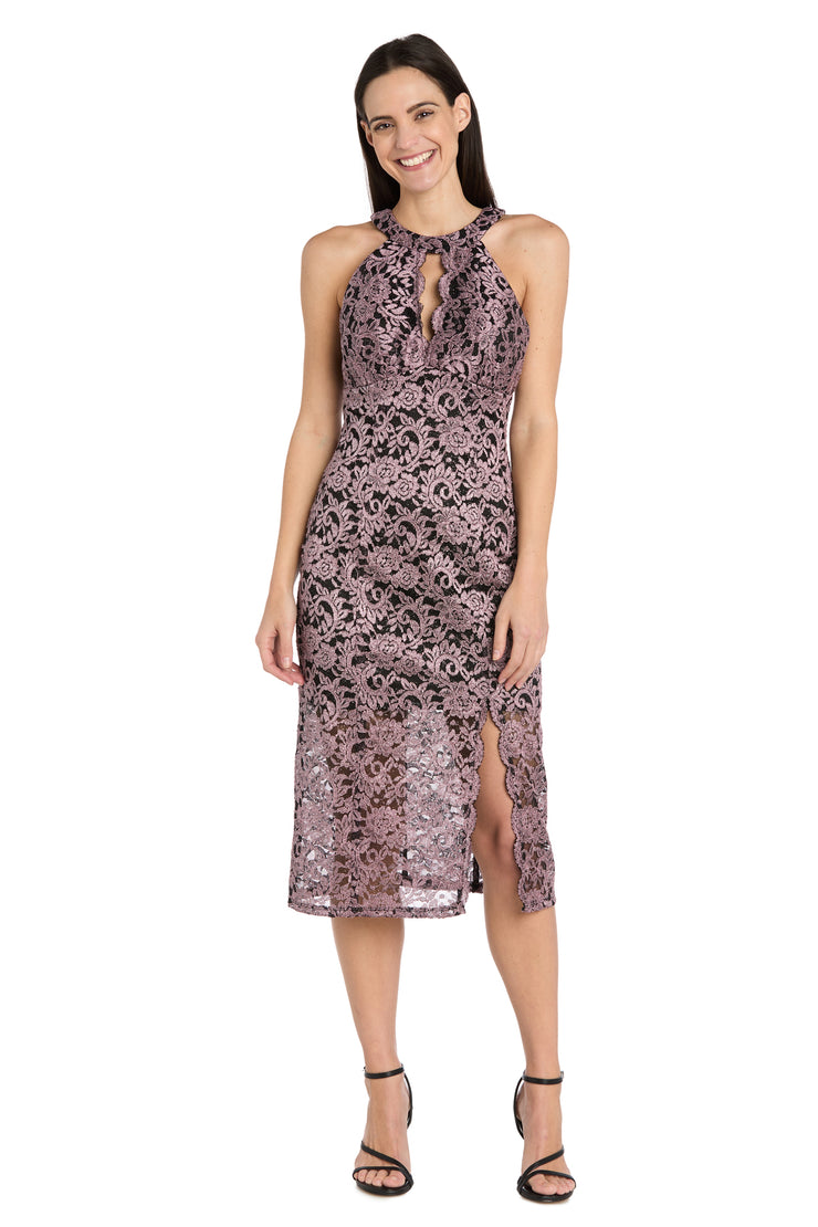 R & M Richards Women's Lace Two-Tone Halter Midi Dress - Mauve/Black - Size 12 R & M Richards Women's Lace Two-Tone Halter Midi Dress - Mauve/Black - Size 12