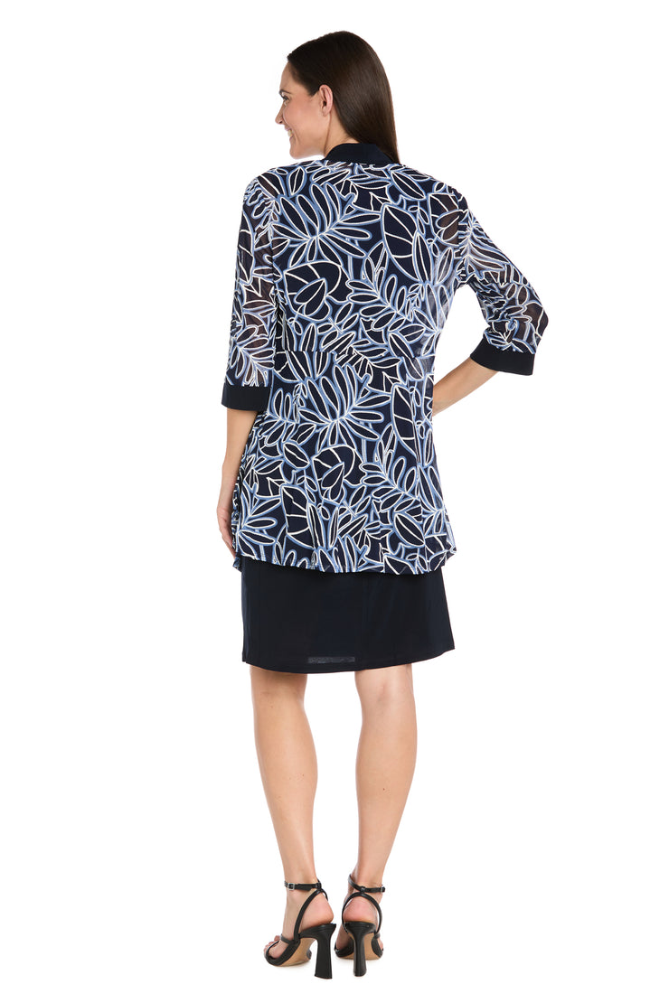 Printed Chiffon Jacket Dress Set in Navy & Periwinkle
