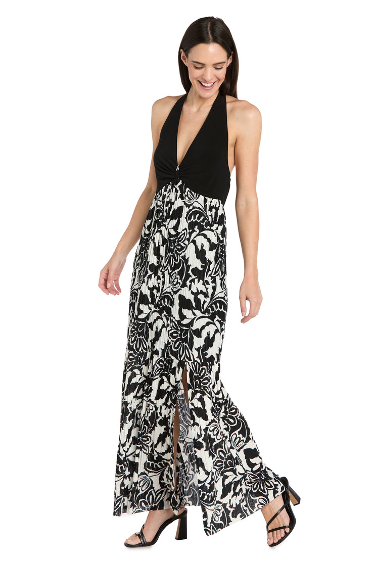 Monochrome Grace Halter Maxi Dress