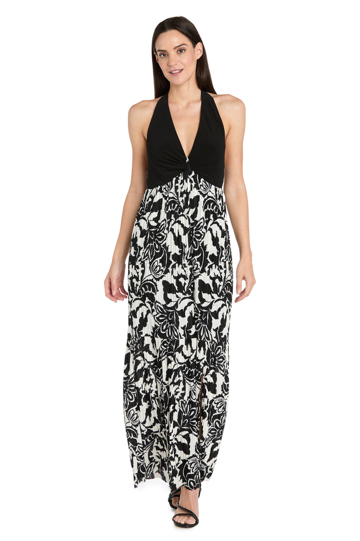 Monochrome Grace Halter Maxi Dress