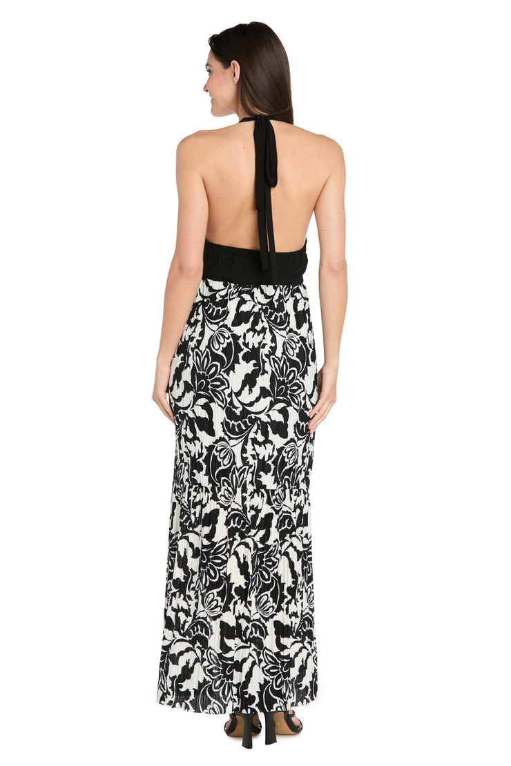 Monochrome Grace Halter Maxi Dress