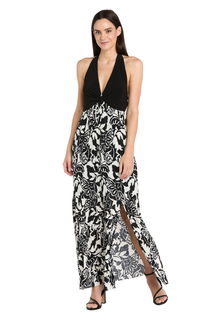 Monochrome Grace Halter Maxi Dress