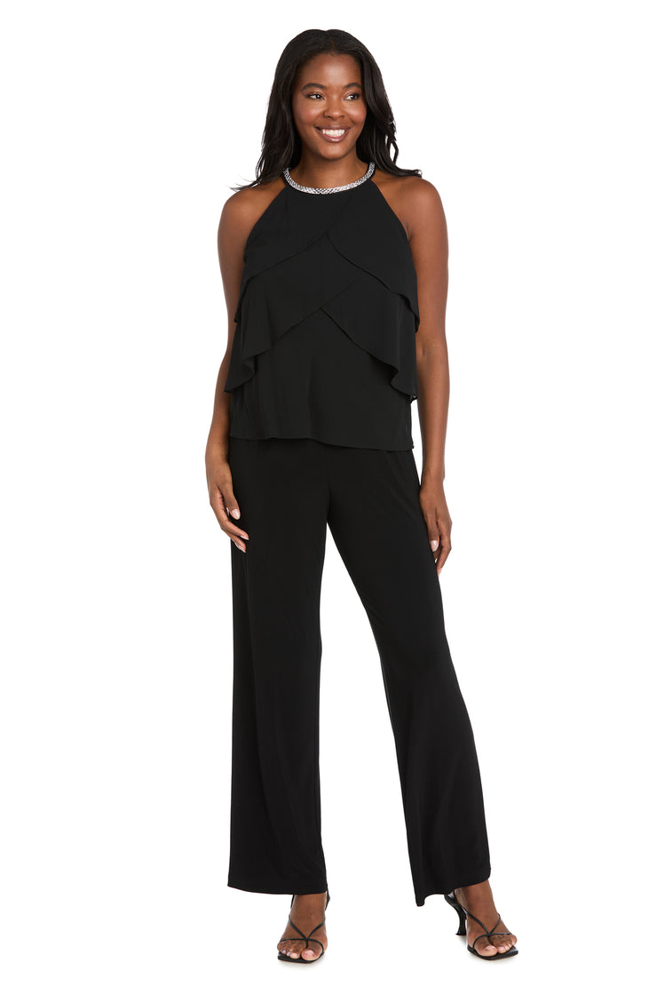 Sleeveless Halter Top with Glitter Trim & Vertical Ruffle Detailing