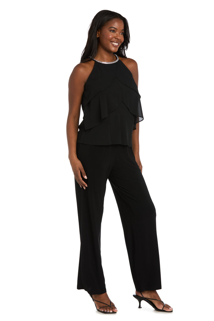 Sleeveless Halter Top with Glitter Trim & Vertical Ruffle Detailing