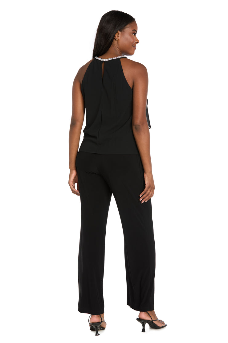 Sleeveless Halter Top with Glitter Trim & Vertical Ruffle Detailing