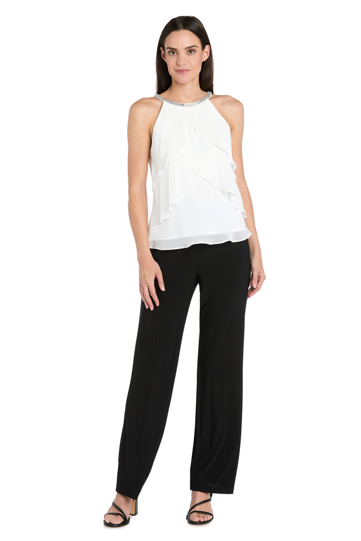 Sleeveless Halter Top with Glitter Trim & Vertical Ruffle Detailing