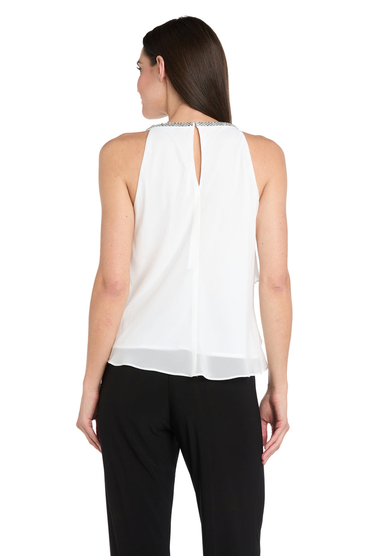 Sleeveless Halter Top with Glitter Trim & Vertical Ruffle Detailing